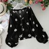 V Neck Pleated Polka Dot Sun Protection Shirt Women's Bubble Sleeve Loose Chiffon Shirt