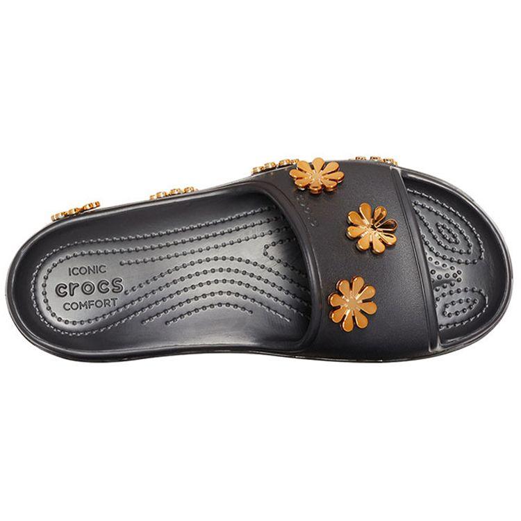 Crocs Cb Platform Metallic Blooms Sld Simple Casual Thick Sole Slippers Black Women Slippers 205717-001