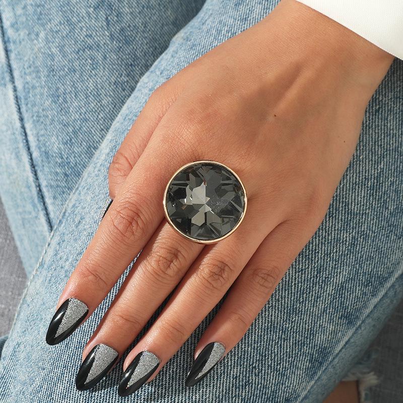 Korean Geometric Inlaid Gemstone Open Ring