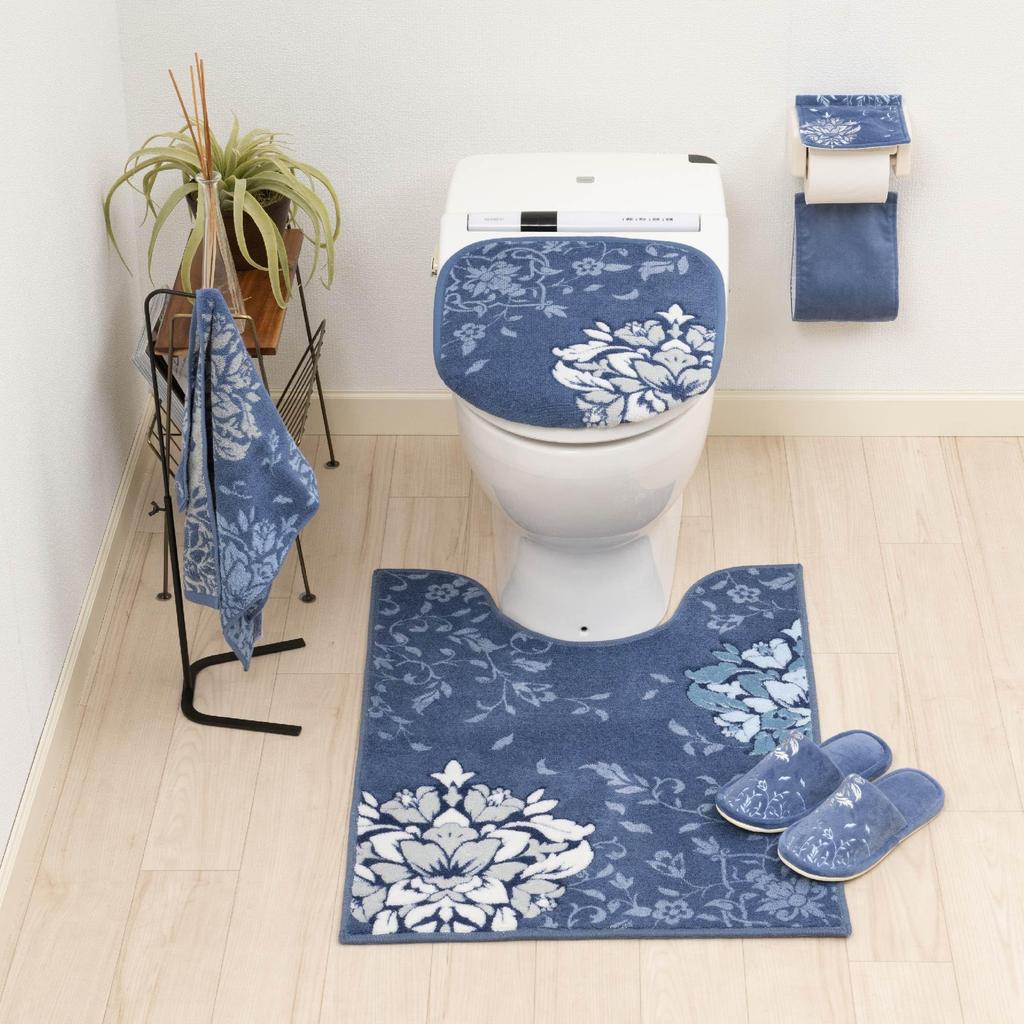 Senko DECORMUSEE Precious Long Toilet Mat, Approx. 80 x 60 cm, Navy Blue, Elegant, 30276