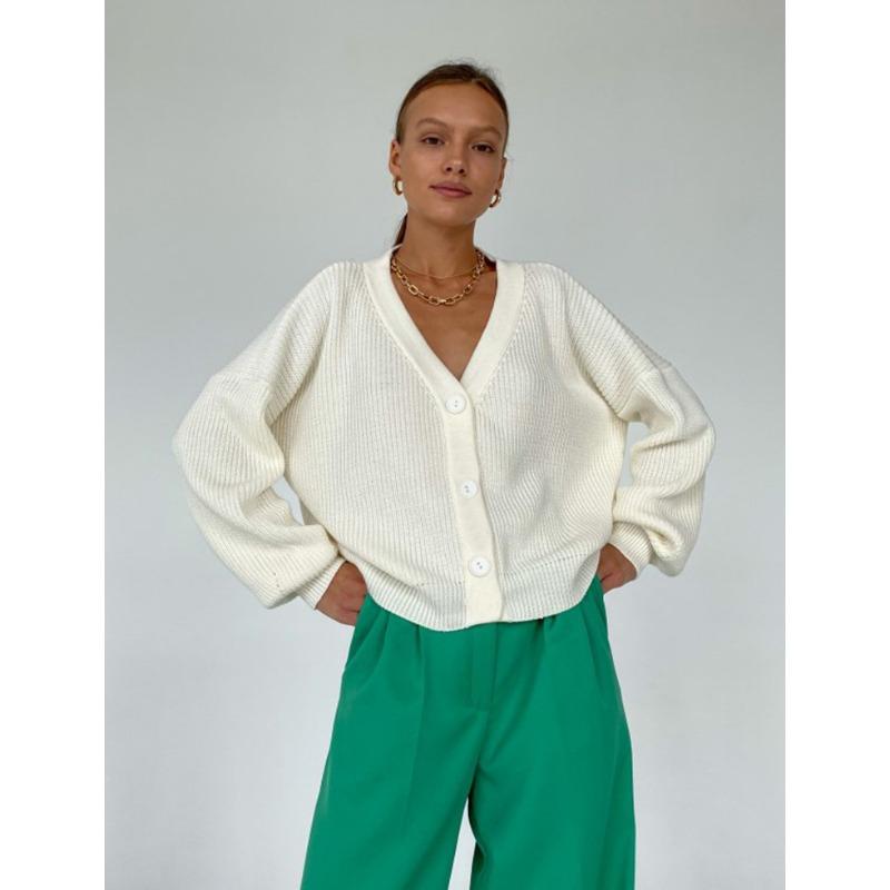 Single Breasted Cardigan V-neck Short Sweater Women Long Sleeved Warm Jacket Solid Color Knit Base Shirt Commut Loose Casual Autumn Winter
