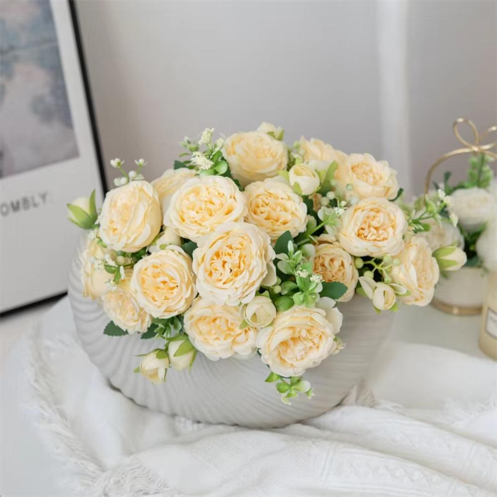 Realistic Touch Silk Peony Bouquets Faux Silk Bridal Bouquet Fake Roses Home Wedding Bridal