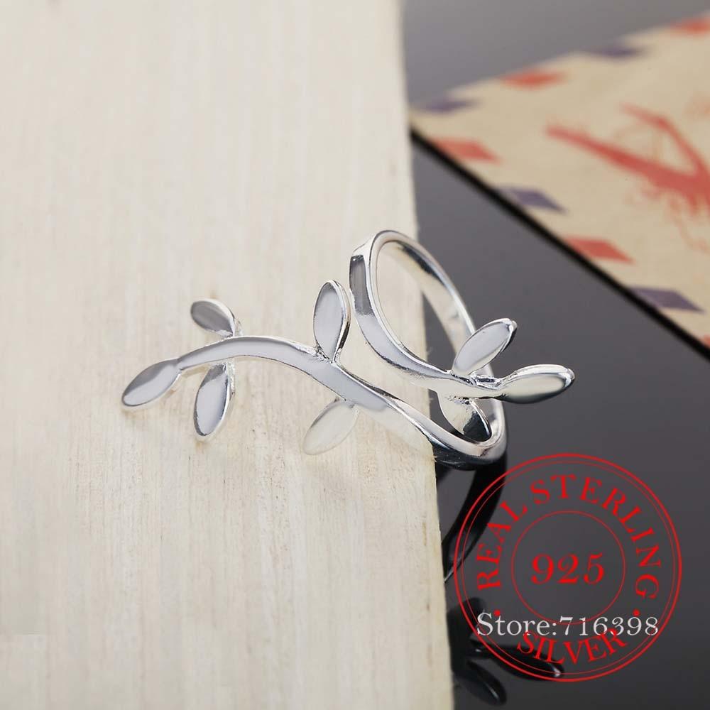 New Design 925 Sterling Silver Unique Leaf Rings for Women Jewelry Beautiful Finger Adjustable Open Ring for Party Birthday Gift
