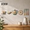 Vintage Tableware Pattern Stickers 7Pcs 2D Flat Kitchen Wooden Wall Decor, Retro Teapot Themed Tea Set Art Art, Self?Adhesive Plaques for