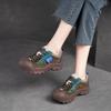 Damen Farblich Abgesetzte Runde Zehenpartie Schnürung Freizeit-Schuhe Retro Sport-Sneaker mit EVA Dicksohle Bequeme Lauf-Flats
