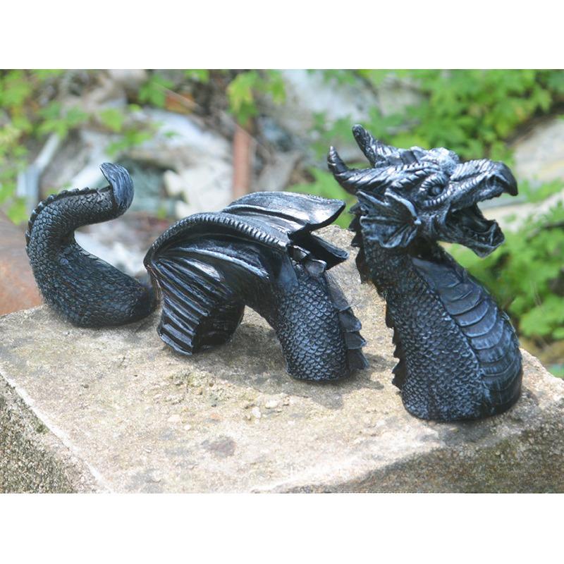 1PC Resin Crafts Black Cartoon Animal Ornaments Three-section Feilong Statue Garden Decoration Crafts Ornaments