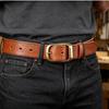 Men's Handmade Genuine Cowhide Leather Belt with Pin Buckle - Retro Casual for Students and Middle-aged Denim Styles