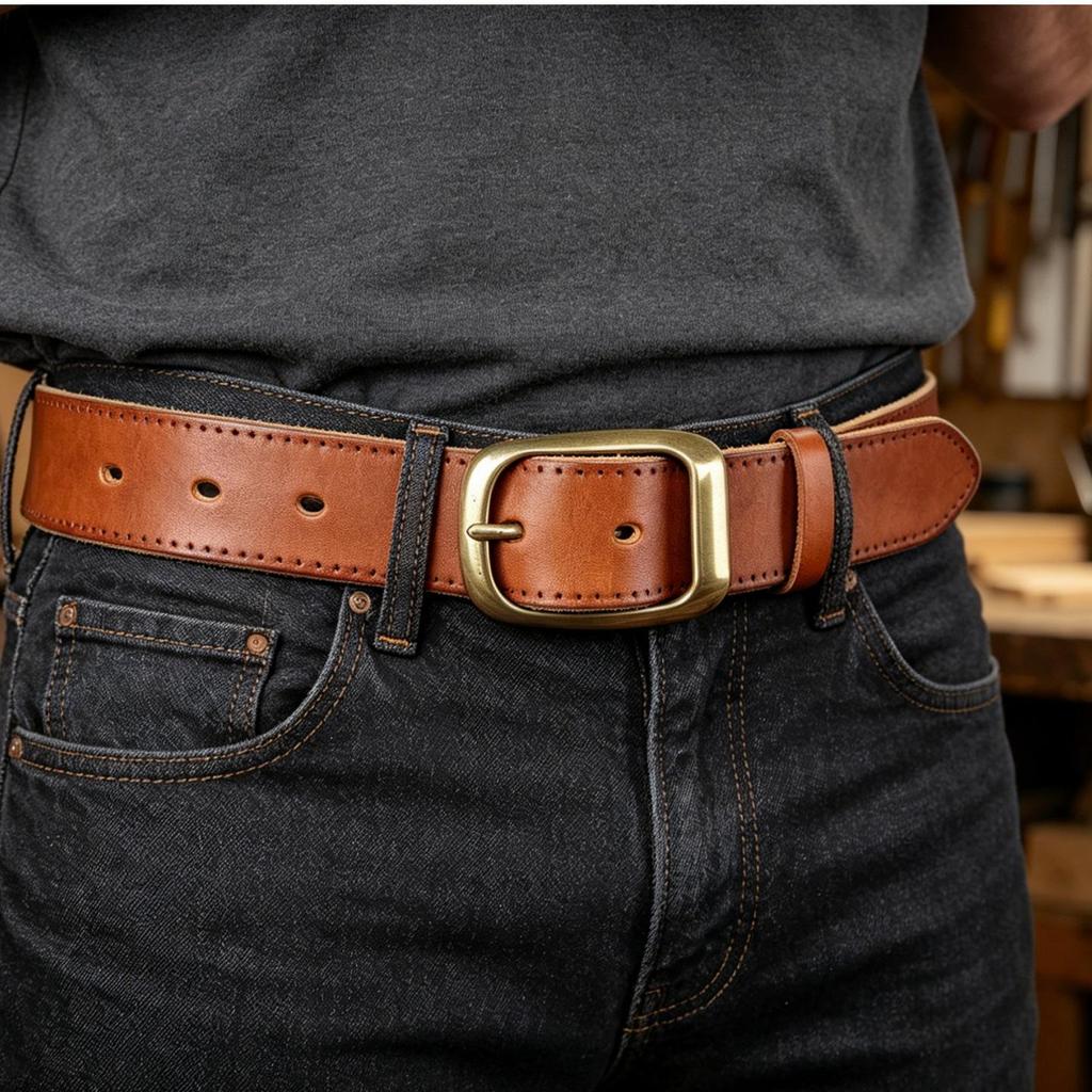 Men's Handmade Genuine Cowhide Leather Belt with Pin Buckle - Retro Casual for Students and Middle-aged Denim Styles