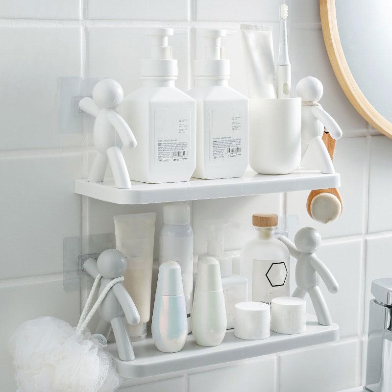 Cartoon Doll Seasoning Jar Sorting Storage Rack Self-adhesive Toilet Bathroom Cosmetics Shelf Bathroom Kitchen Organizer Holder