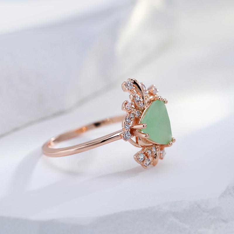 Gold Color Lace Match Geometric Mist Green Zircon Elegant Rings Women Luxury Jewelry