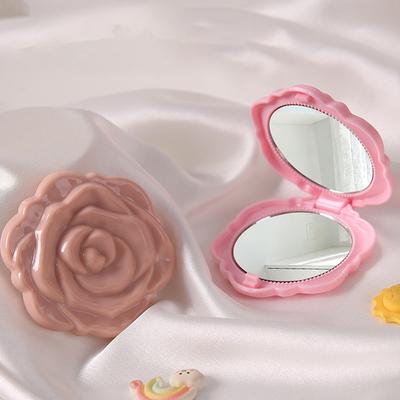 1 ks přenosné retro mini zrcátko s růží, malé kapesní zrcátko na make-up, oboustranné ruční zrcátko, kompaktní kosmetický nástroj pro krásu