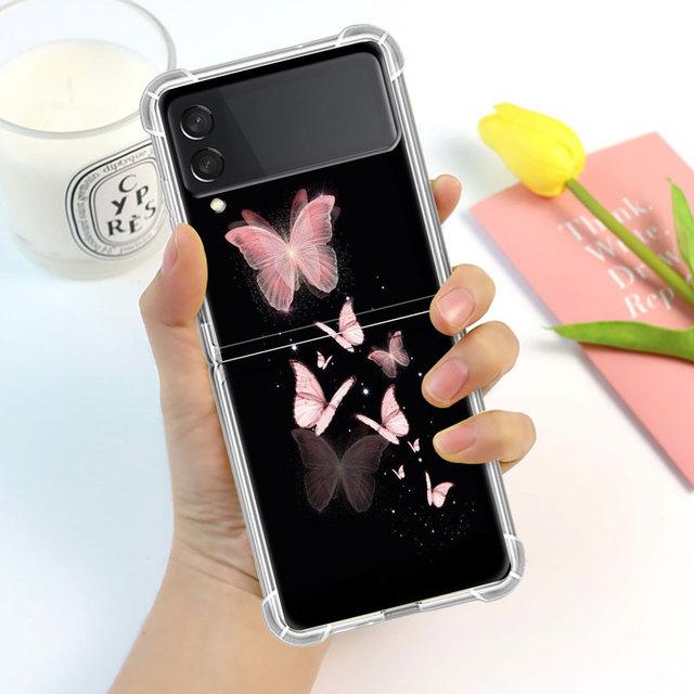 Husă de lux Butterfly Flower pentru Samsung Galaxy Z Flip 3 4 5g Funda Z Flip3 Clear Pc Hard rezistentă la șocuri Coque Shell