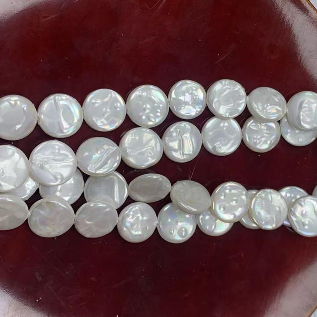 1 Hilo Perlas de Concha Redondas Planas Blancas 13 mm Cuentas Disco Planas 38 cm Para Hacer Collares Pulseras Joyería DIY