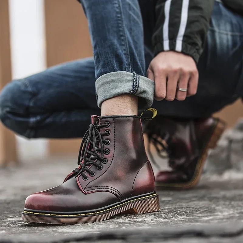 New Couple Boots Men's Women's Genuine Leather Motorcycle Shoes Breathable Waterproof Anti-Slip Warm boots Fashion ankle Boots