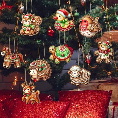 Gingerbread Animal Wooden Ornaments Cookie-Inspired Christmas Tree Hanging Pendants Festive Party Decoration