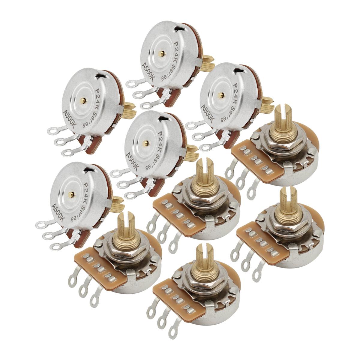 

FLEOR 10PCS 24-Tooth Electric Guitar Bass Potentiometers 500K Brass 3/8 Short Shaft Pots 15.5mm Audio Taper / Linear Taper