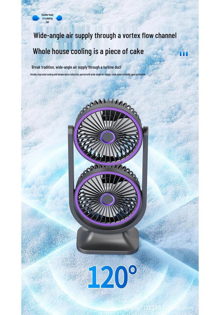 Dual-Head Electric USB Rechargeable Desktop Fan for Indoor and Outdoor Use