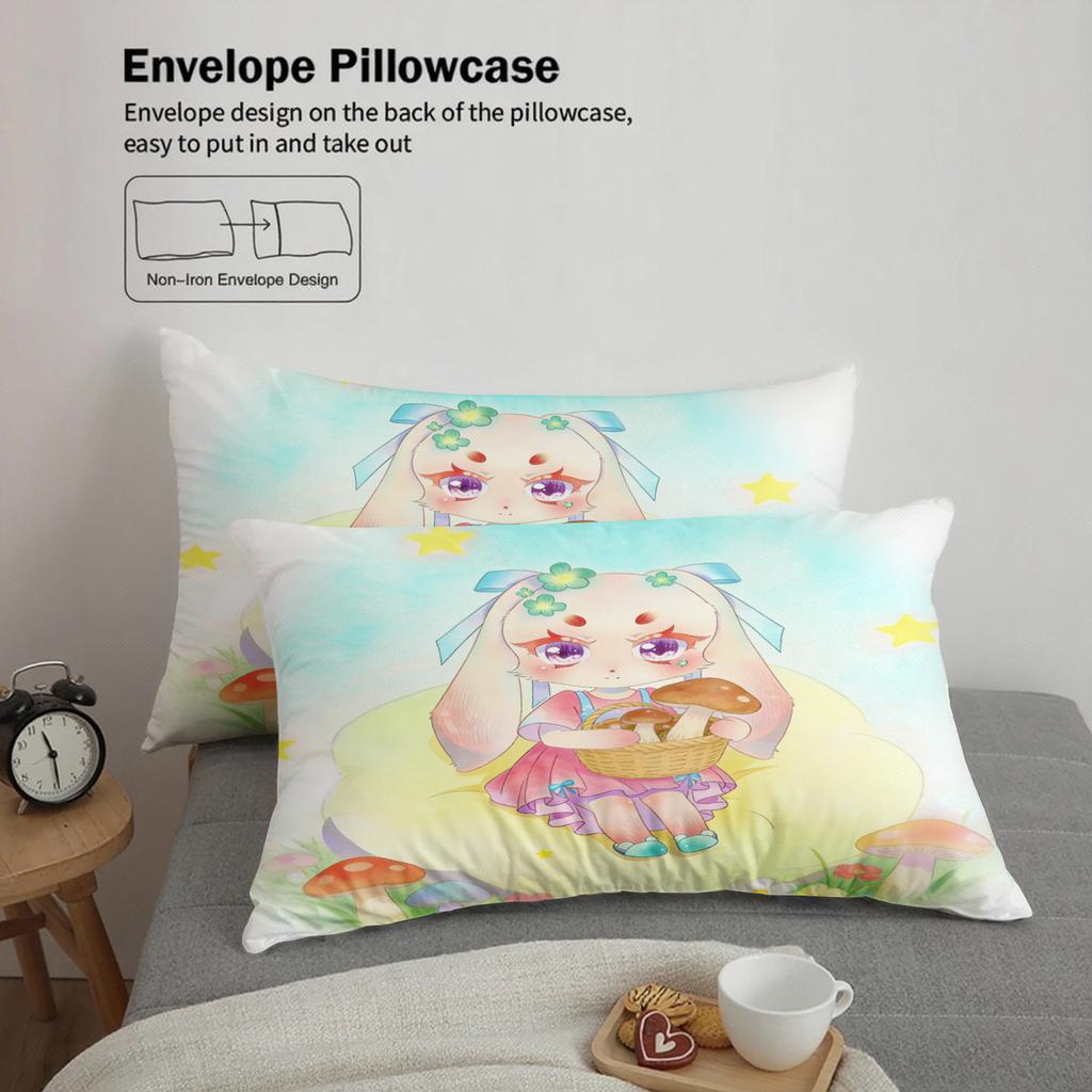 Softville Cozy Town 3PCS Bedding Sets Lop Rabbit Picking Mushroom Pinted Duvet Cover No Filling Cartoon Style Queen King Size