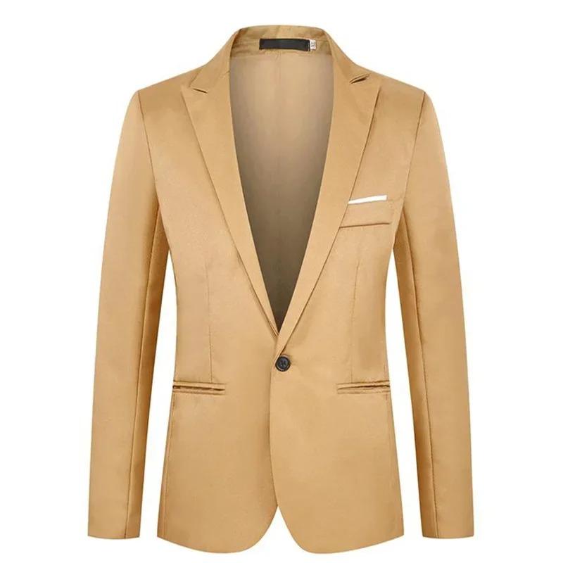 Automne Tendance Luxe Léger Homme Coupe Slim Costume Formel Subtilité Veste Décontracté Affaires Couleur Unie Revers Manches Longues Poches Costume