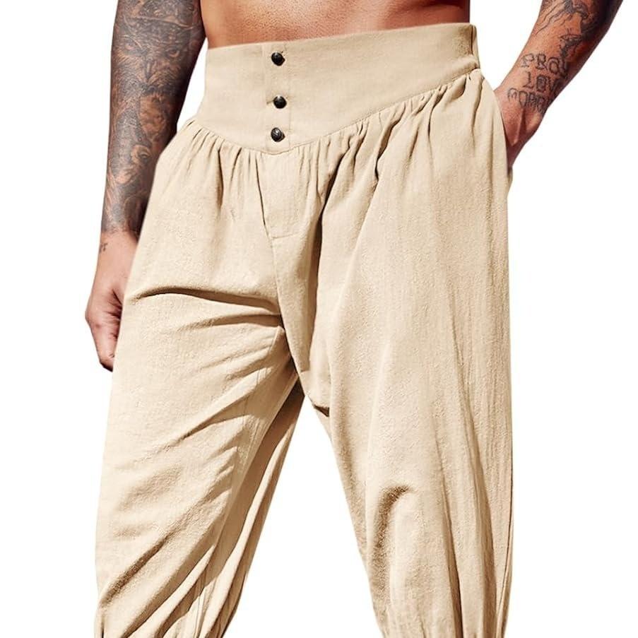 

Мужские брюки свободного кроя коричневого цвета с поясом на пуговицах и кулиской по низу, повседневные удобные брюки M