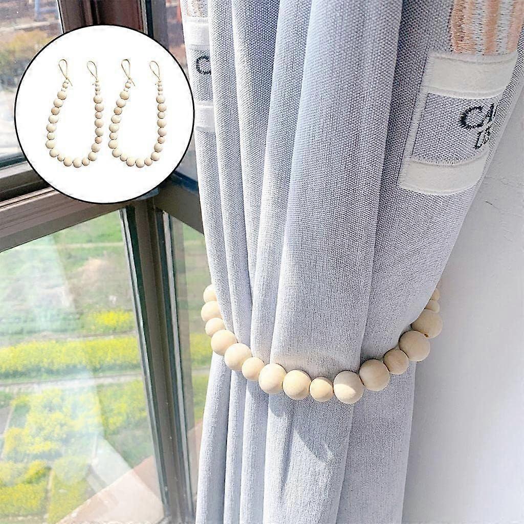 2X 2pcs Decorative Wood Bead Curtain Tiebacks Drapery Holder Window Draperies