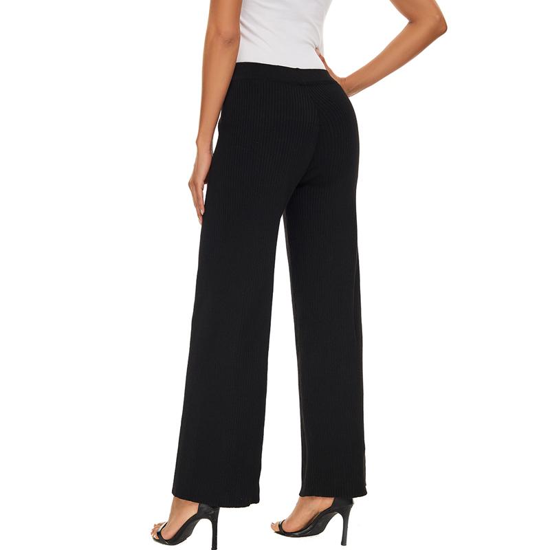 Women Spring Autumn Knitted Wide Leg Pants Solid Long Trousers Elastic Waist Sweatpants
