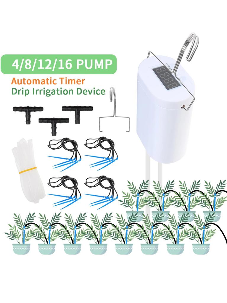 Automatisk växt- och blomvattningspump Hemmaspridare Droppbevattningsanordning 2/4/8/16 pumphuvuden Tidursystem Kit Trädgårdsverktyg