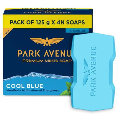 Park Avenue Premium Men’s Soaps for Bath - Cool Blue | 125g (Pack of 4) | Menthol & Mineral Energizer | Grade 1 Soap | For All Skin Types