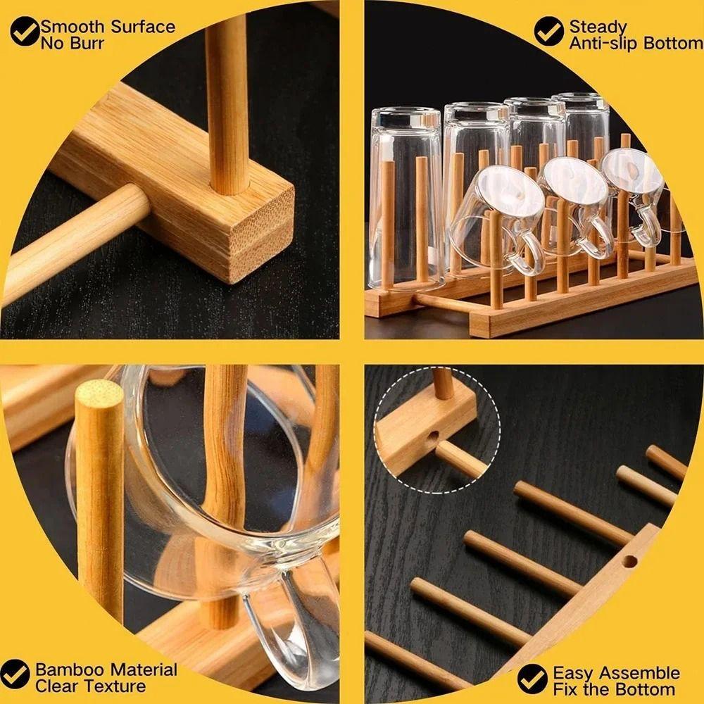 Drying Pot Lid Holder 5 Layers Dish Drain Rack Bamboo Dish Rack  for Plate/ Bowl/ Cup