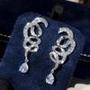 Huitan Trendy Waved Design Long Hanging Earrings for Women Luxury Silver Color CZ Crystal Dangle Earrings Wedding Party Jewelry