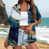 Women's Casual Summer Beach Shirt Short Sleeve Button Down Lightweight Textured Printed Blouse Relaxed Fit Vacation Top