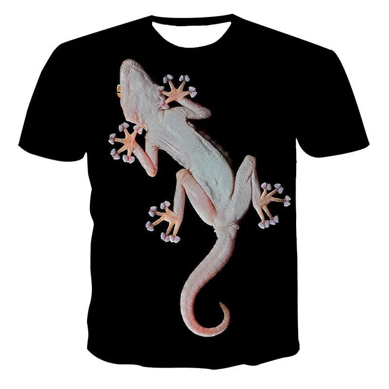 Letní tričko s kulatým výstřihem, roztomilým zvířecím vzorem ještěrky, 3D potiskem, módní, ležérní, s krátkým rukávem, pánské a dámské, pro páry, unisex