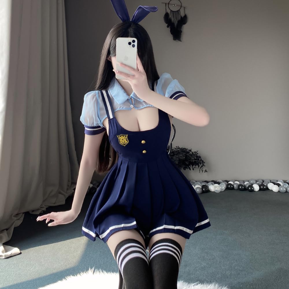 Bunny Girl Police Blue Stockings Open Chest Lingerie Babydoll Sexy Cosplay Reverse Bunny Rabbit Training Temptation Halloween Costume Cute Ladies