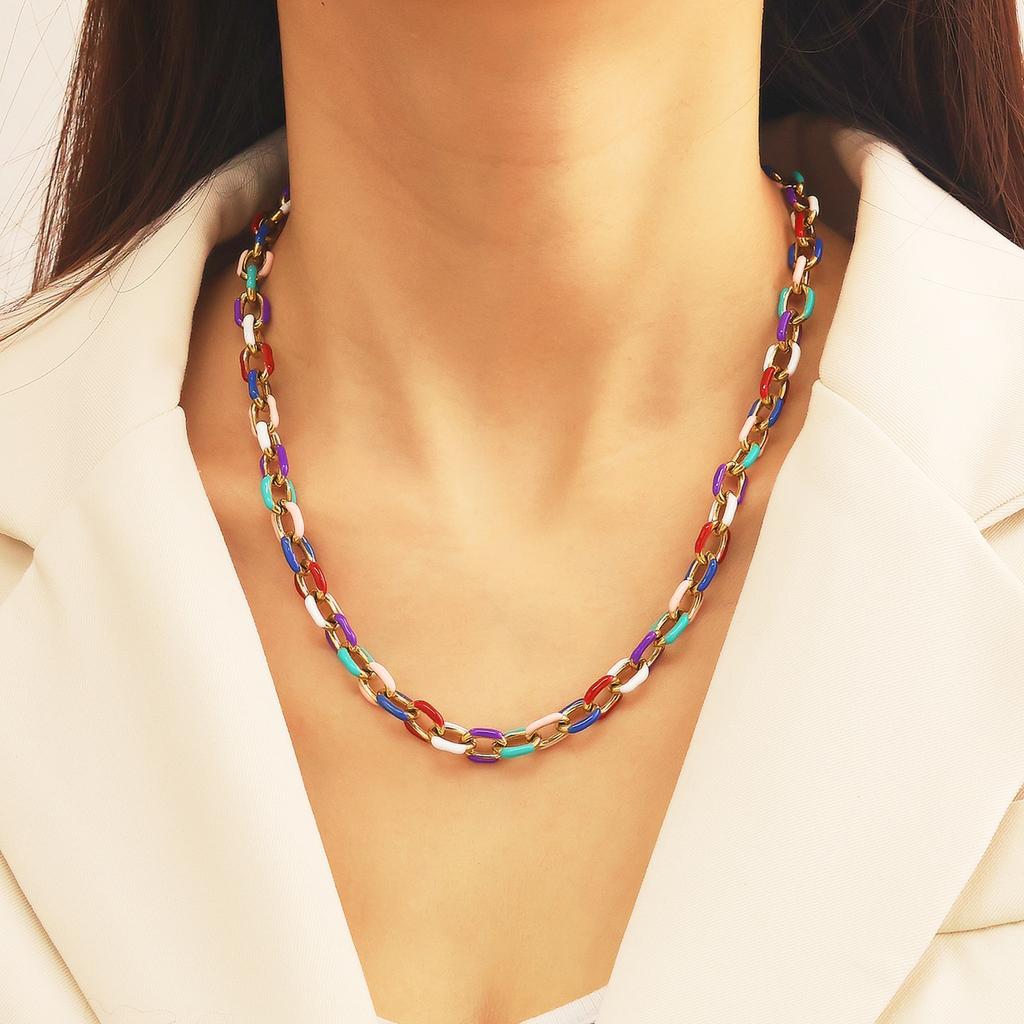 Fashionable Oil-dropping Collarbone Chain Color Chain Necklace for Women