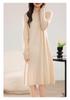 Women's Elegant Pearl Button Wool Dress - Autumn/Winter Knit, Half-High Collar, Loose Fit, Silk Luster Sweater