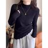 Spring Gentle Fungus Edge Semi-turtleneck Long-sleeved Sweater Femininity Slim and Thin Inner Top