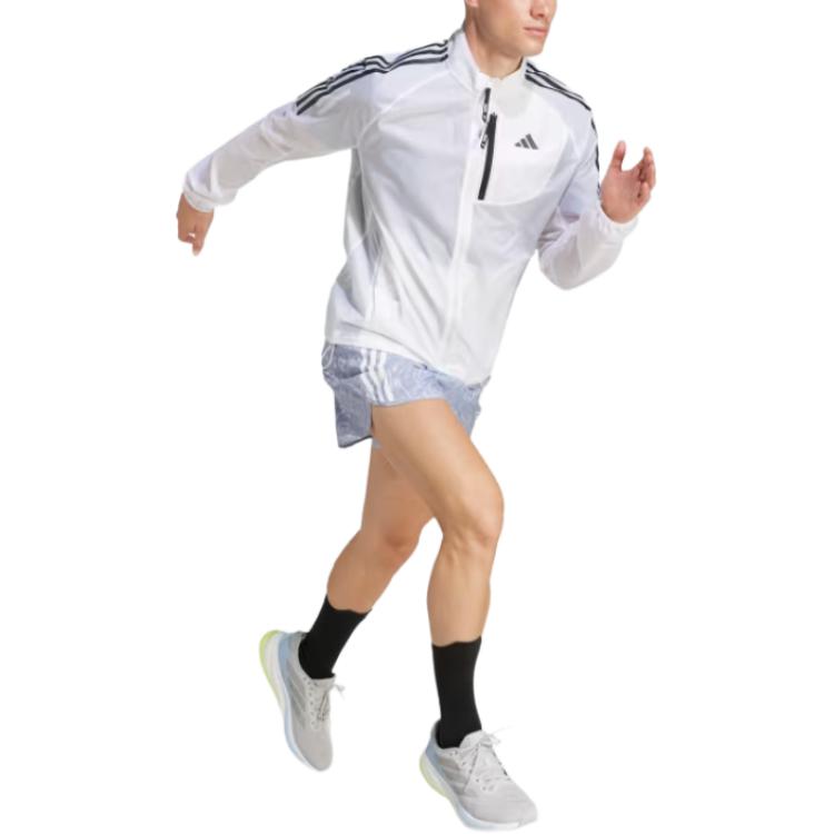 Adidas 3-Stripes Own The Run Slim Fit Zip Collar Comfortable Jacket Men Jacket White JD7760