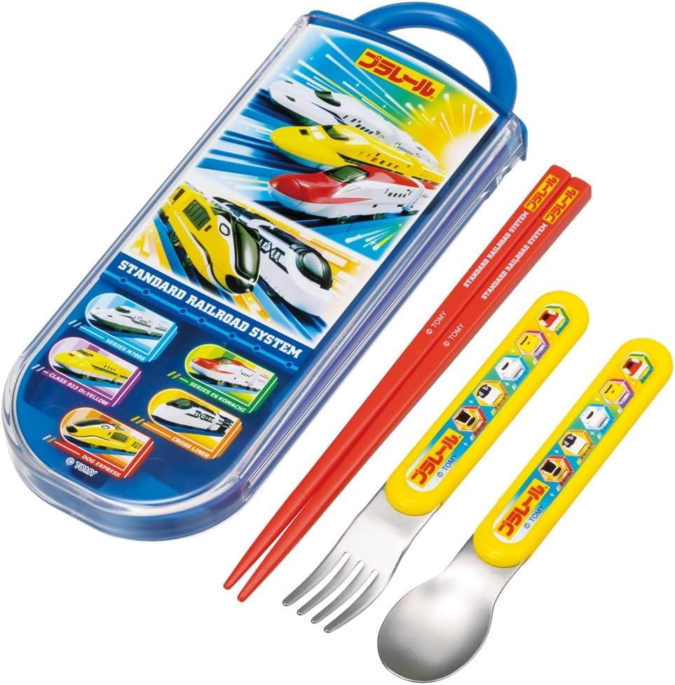 Plarail Trio Bento Chopstick Made in Dishwasher Takara Tomy Set Freezer Set, Chopsticks, Spoon, Fork, Case, Slide-out Type, Japan, Safe,