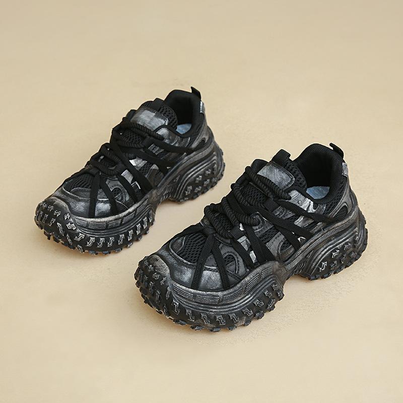 

Niche design dirty dad shoes women s summer 2025 mesh breathable heightening retro non-slip tire sneakers 35