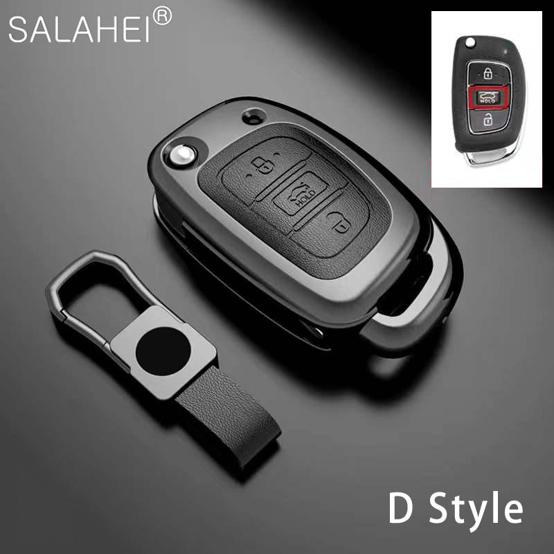 Zinc Alloy+Leather Car Key Case Cover Shell For Hyundai Elantra Tucson I40 I20 I10 Ix35 Ix45 Creta Santa Fe H-1 Auto Accessories