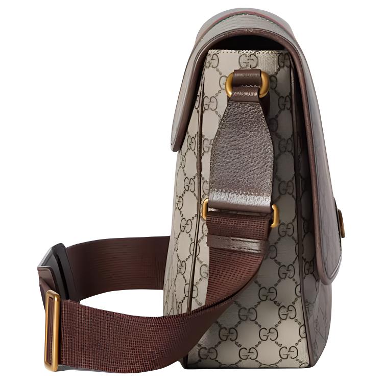 Gucci Ophidia Magnetic Closure Flap Adjustable Shoulder Strap Canvas And Leather Large Crossbody Bag Men bags Beige Ebony 792119-FACJQ-9741