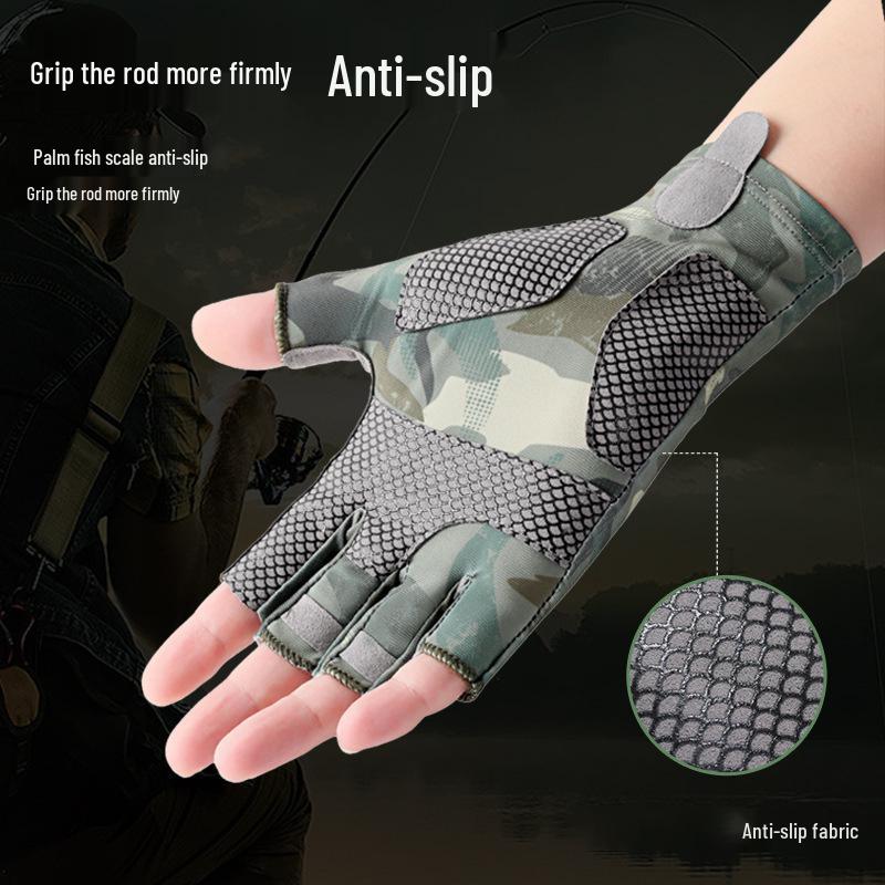 Men's Summer Breathable Ice Silk Fishing Gloves - Half Finger, Sun Protection, for Driving & Riding