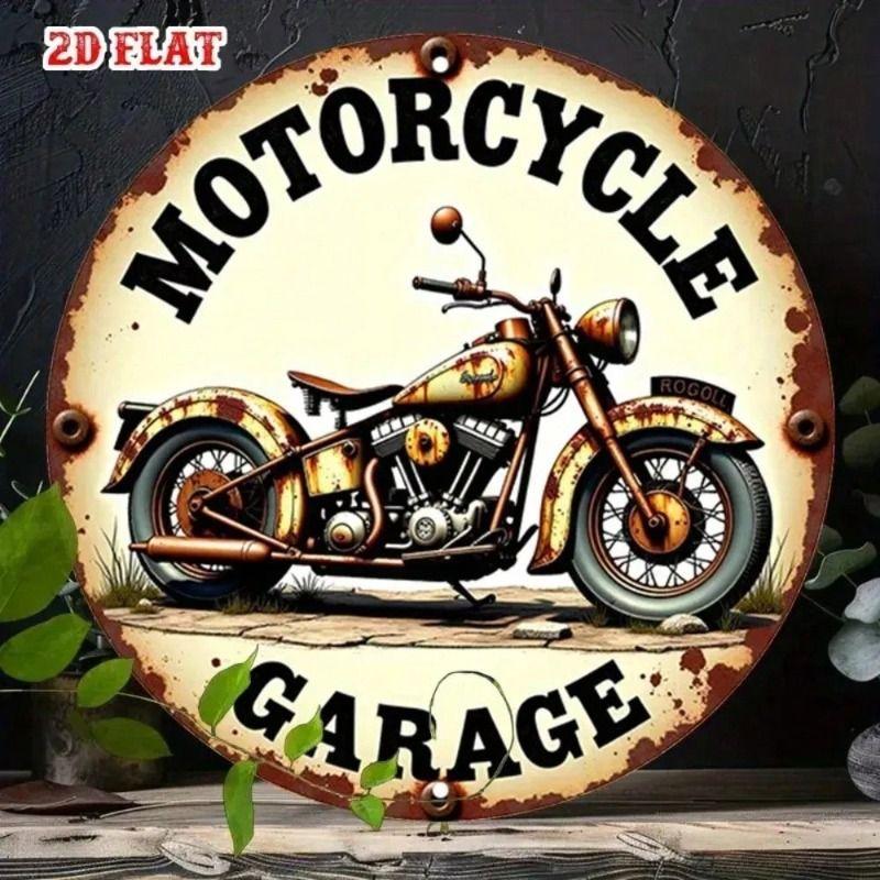 Round Aluminum Sign Retro Motorcycle Garage Wall Decor Metal Poster
