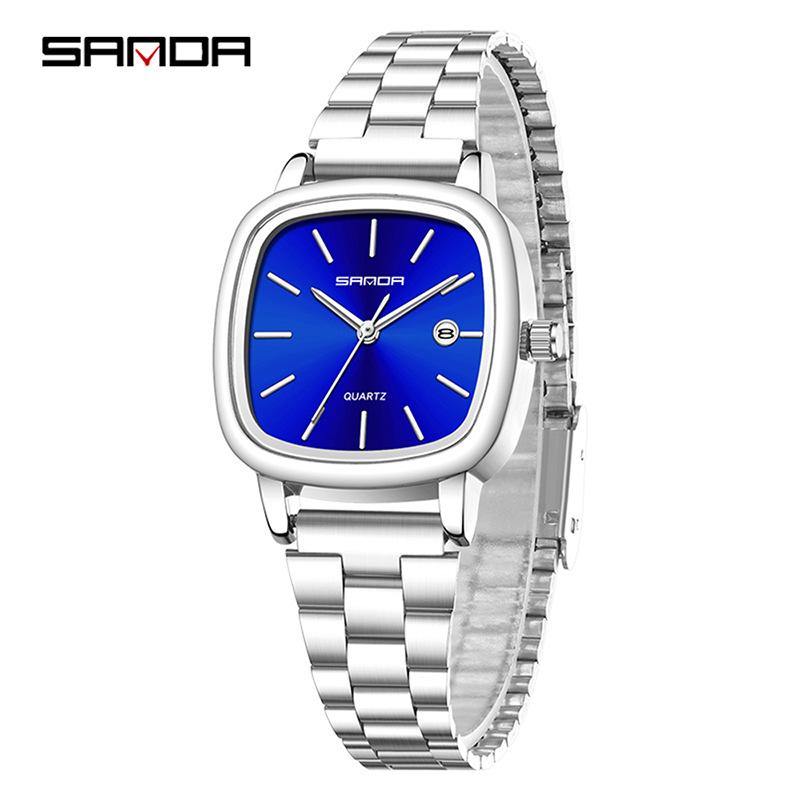 Retro Light Luxury Gold Square Watch with Large Dial and Calendar - High-Value Steel Band for Couples