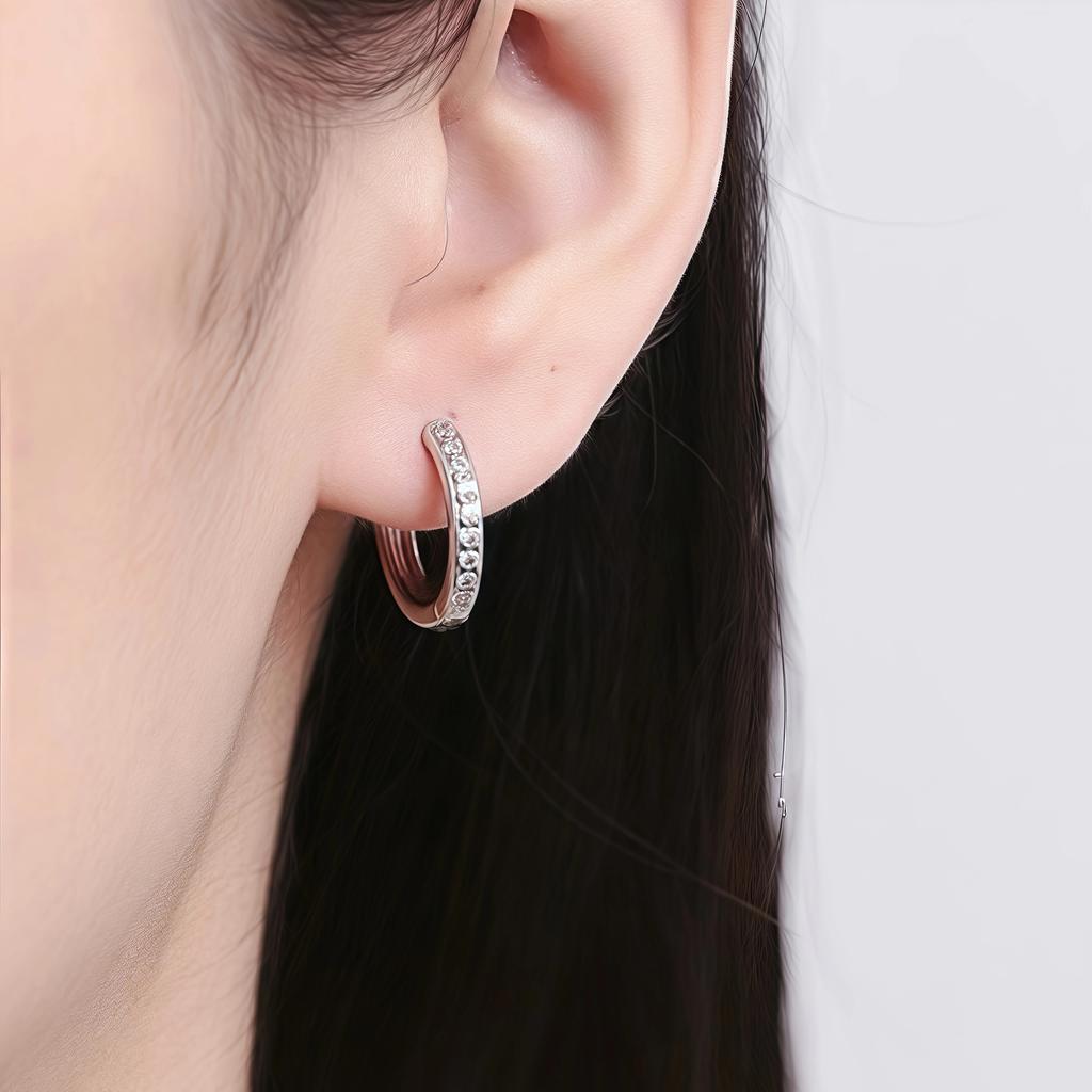 2Pcs Elegant Stainless Steel Silvery Earrings For Women Banquets,Sparkling Zircon Stud Retro Sexy Ear Piercing Jewelry Gifts