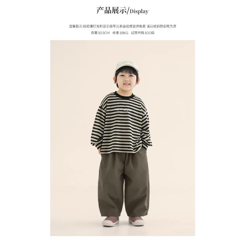 Boys Kids Crew Neck Long Sleeve Striped Casual T Shirt Spring Autumn Top