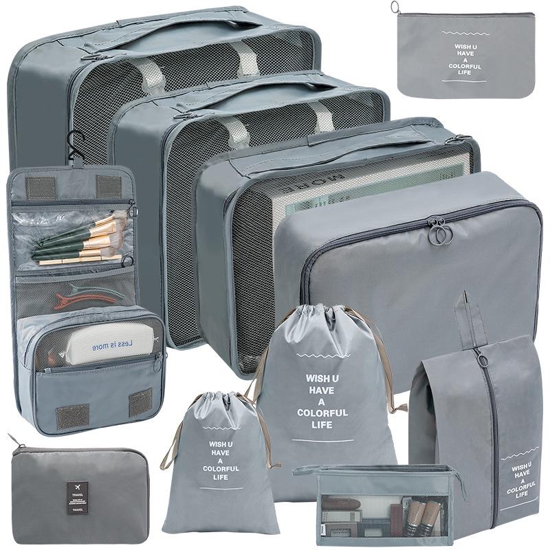 Travel Storage Set: Foldable Toiletry, Makeup, Clothes, Shoes, Digital Accessories, and Drawstring Luggage Bags.