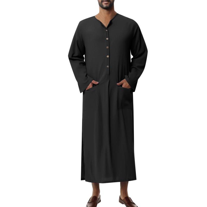 Men S Vintage Loose Long Sleeve Solid Color Casual Robe