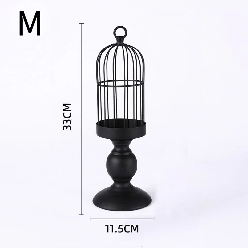 Černý kovový svícen Retro Bird Cage Svícen Jídelní stoly Středové díly Řemesla Svatební párty Domácí dekorace