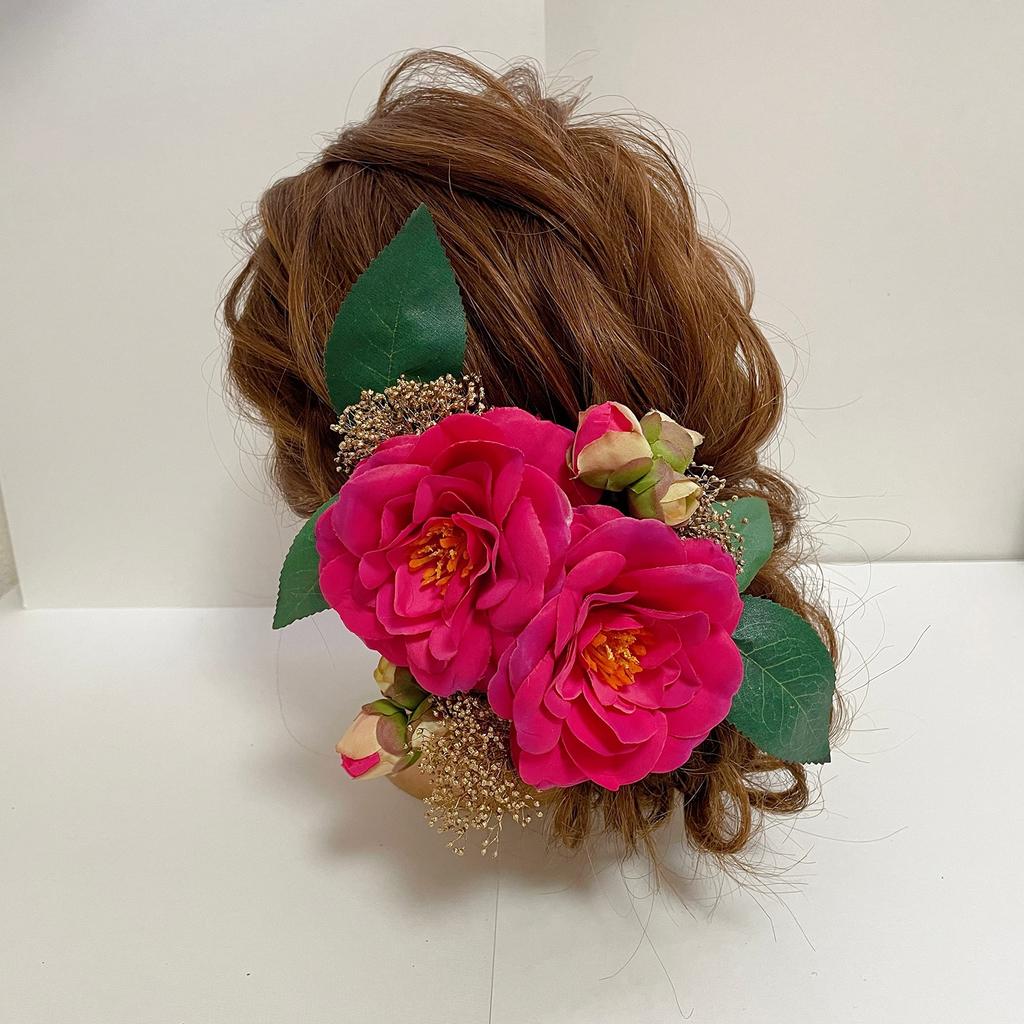 Pink camellia and breath hair ornament for Japanese perfect for and bridal baby's clothing, coming-of-age ceremonies, graduations, weddings, furisode,
